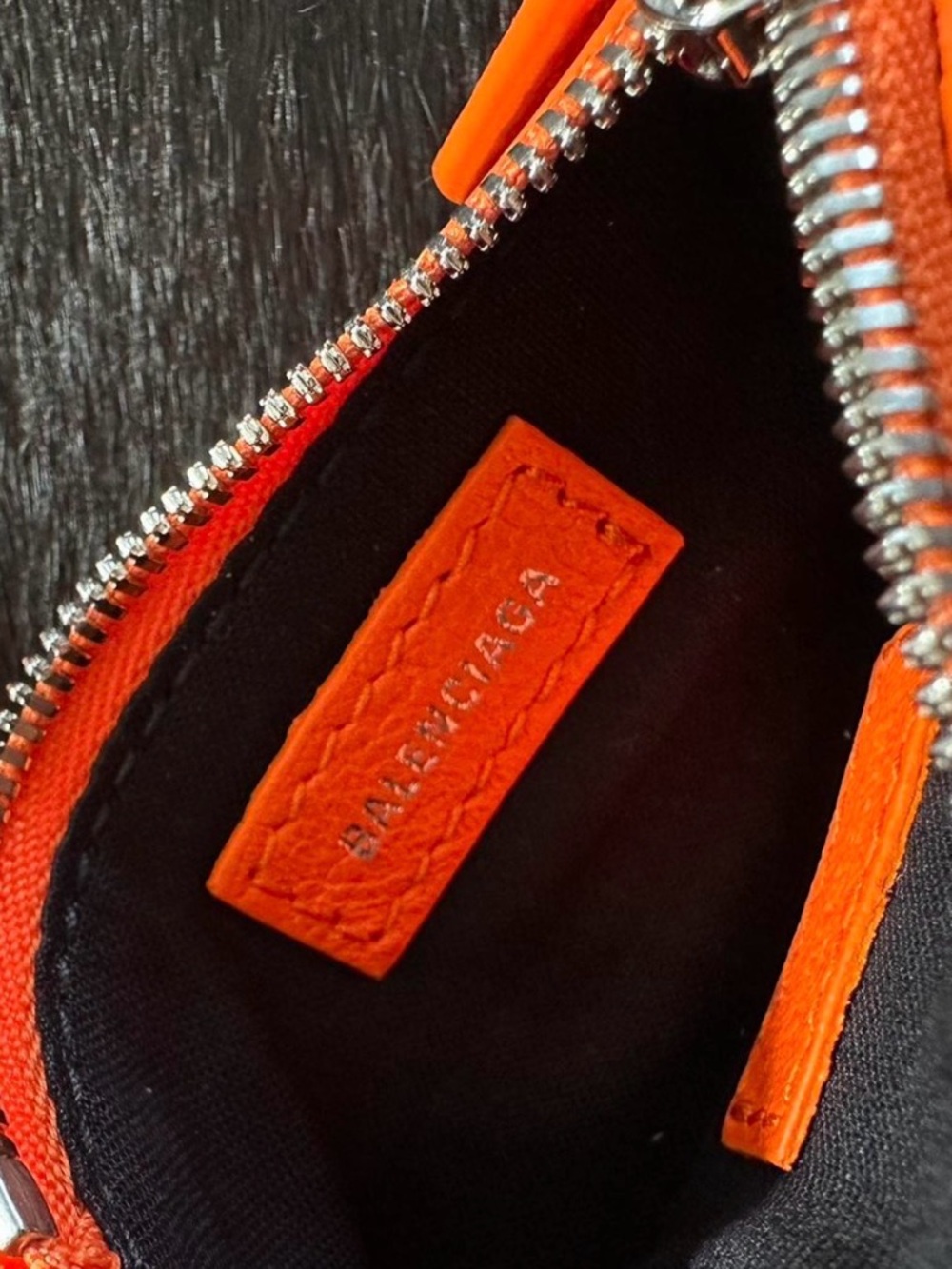 Orange Balenciaga Leather Zipper Wallet keychain coin pouch - Picture 3 of 4